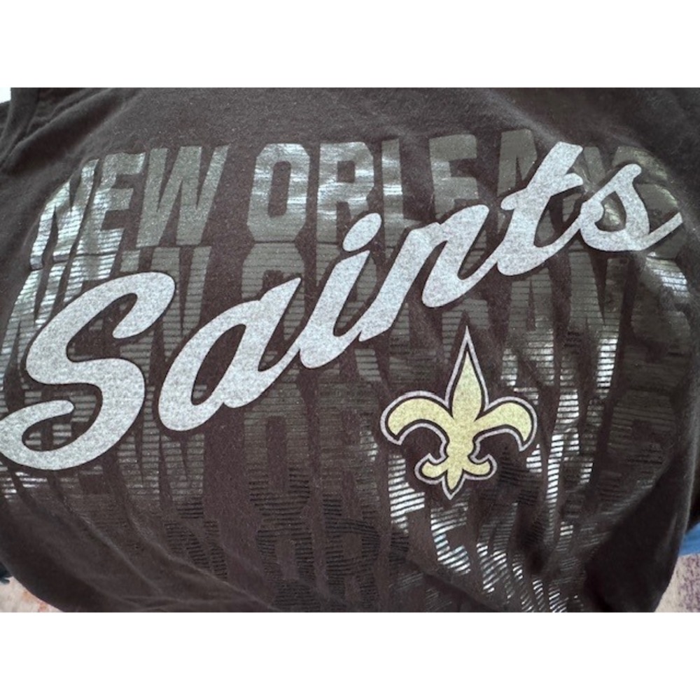 Majestic New Orleans Saints Womens T-Shirt Black Graphic Tee Fleur De Lis Size M - Picture 3 of 3